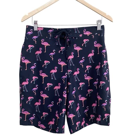 MeUndies Mens Size Medium Flamingo Print Swim Board Shorts Black Pink Pockets - Picture 1 of 8